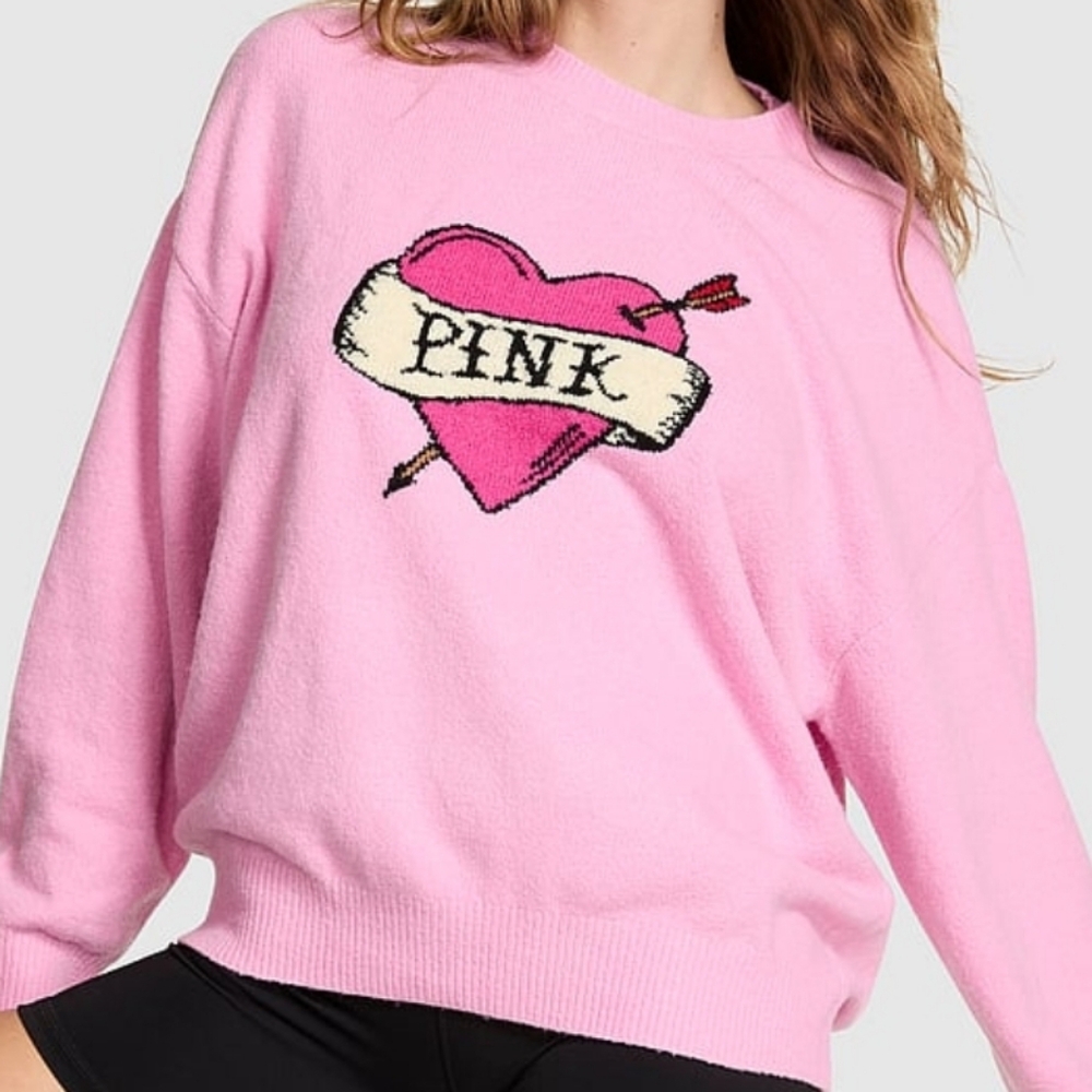 PINK VS Campus Knit Heart Sweater Size Large NWT - Picture 1 of 12